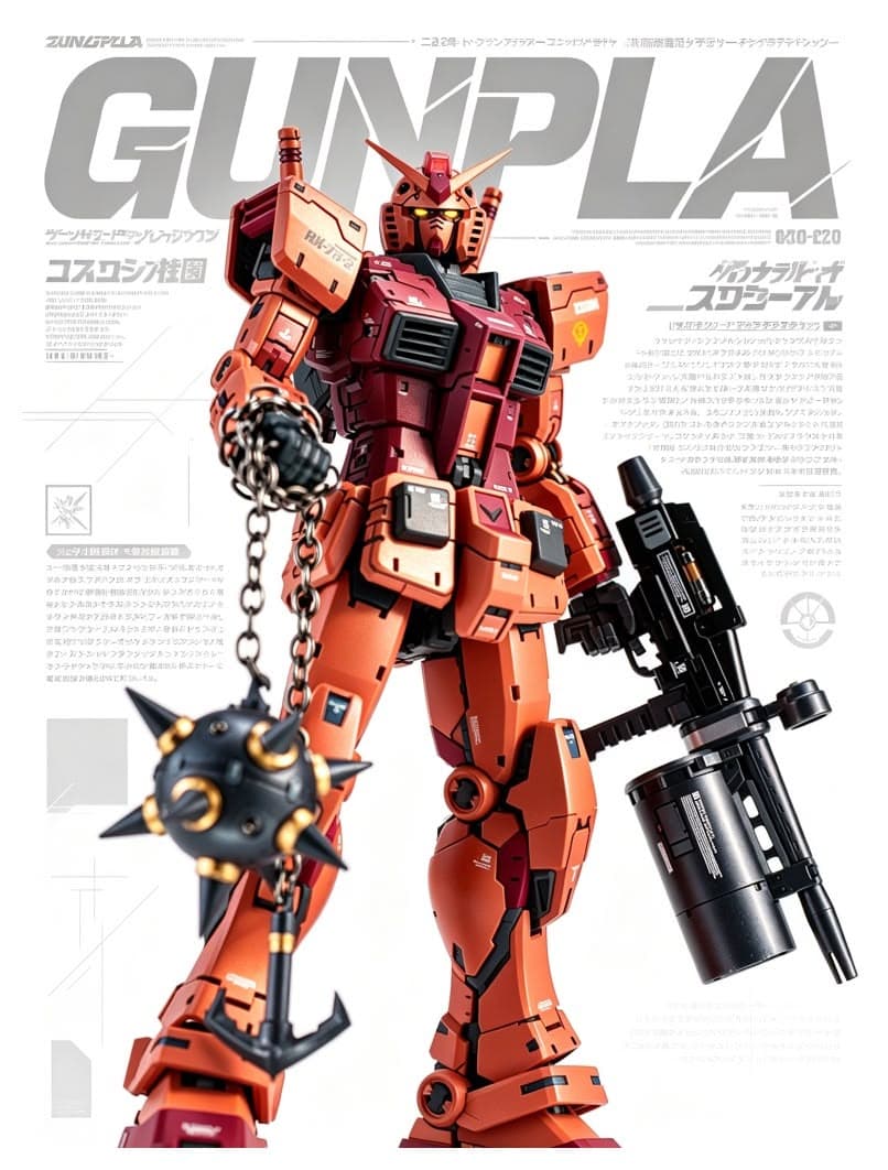 Gundam model kit promotional graphic